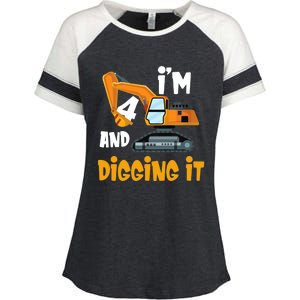  I'm 4 and digging it Excavator 4th Birthday Boy Gift I'm 4 Enza Ladies Jersey Colorblock Tee