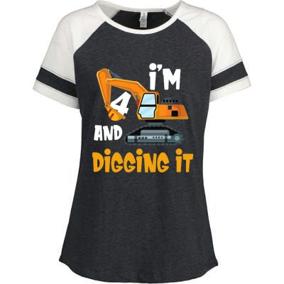  I'm 4 and digging it Excavator 4th Birthday Boy Gift I'm 4 Enza Ladies Jersey Colorblock Tee