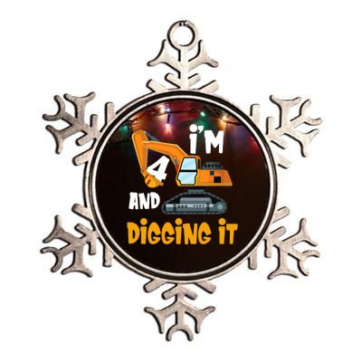  I'm 4 and digging it Excavator 4th Birthday Boy Gift I'm 4 Metallic Star Ornament