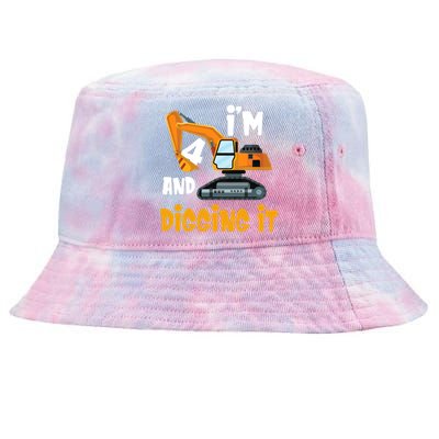  I'm 4 and digging it Excavator 4th Birthday Boy Gift I'm 4 Tie-Dyed Bucket Hat