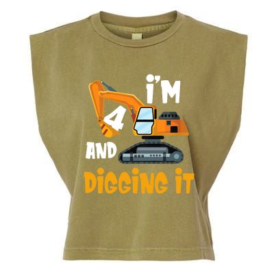  I'm 4 and digging it Excavator 4th Birthday Boy Gift I'm 4 Garment-Dyed Women's Muscle Tee