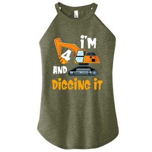  I'm 4 and digging it Excavator 4th Birthday Boy Gift I'm 4 Women's Perfect Tri Rocker Tank