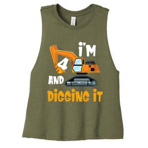  I'm 4 and digging it Excavator 4th Birthday Boy Gift I'm 4 Women's Racerback Cropped Tank