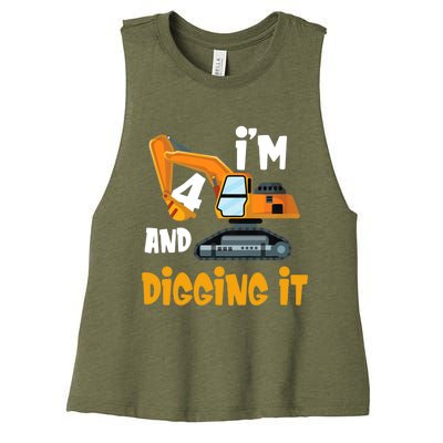  I'm 4 and digging it Excavator 4th Birthday Boy Gift I'm 4 Women's Racerback Cropped Tank