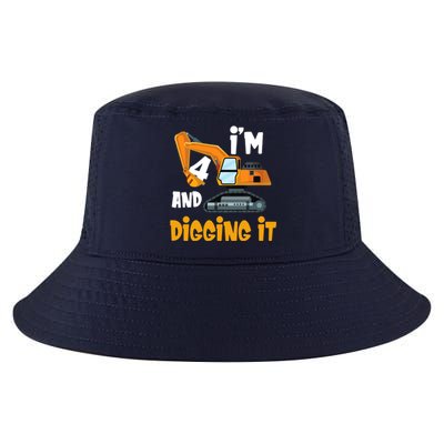  I'm 4 and digging it Excavator 4th Birthday Boy Gift I'm 4 Cool Comfort Performance Bucket Hat