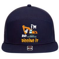  I'm 4 and digging it Excavator 4th Birthday Boy Gift I'm 4 7 Panel Mesh Trucker Snapback Hat