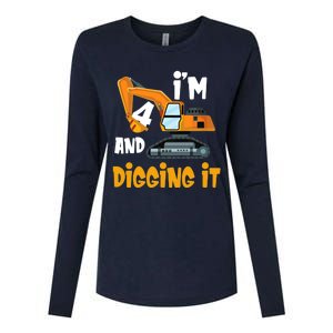  I'm 4 and digging it Excavator 4th Birthday Boy Gift I'm 4 Womens Cotton Relaxed Long Sleeve T-Shirt