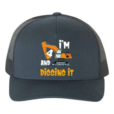  I'm 4 and digging it Excavator 4th Birthday Boy Gift I'm 4 Yupoong Adult 5-Panel Trucker Hat