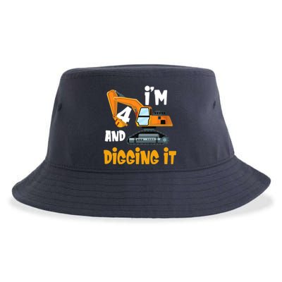  I'm 4 and digging it Excavator 4th Birthday Boy Gift I'm 4 Sustainable Bucket Hat