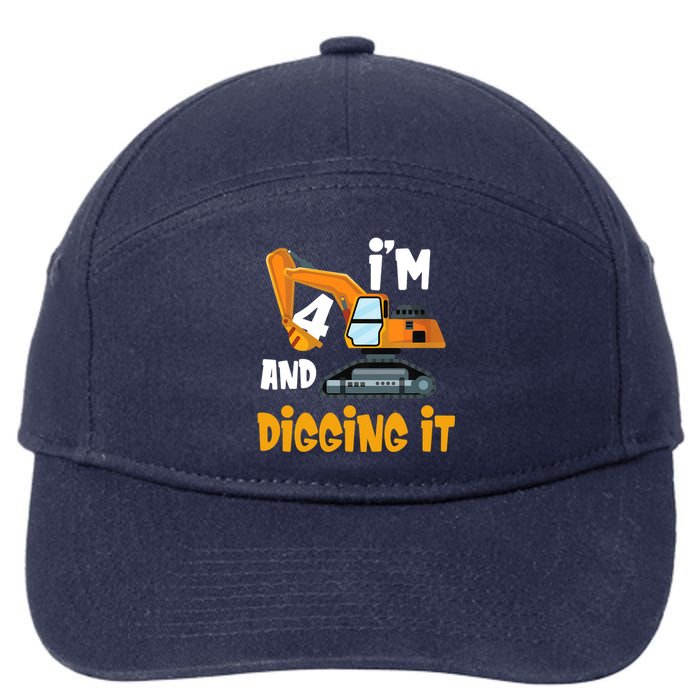  I'm 4 and digging it Excavator 4th Birthday Boy Gift I'm 4 7-Panel Snapback Hat