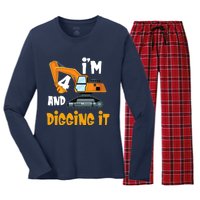  I'm 4 and digging it Excavator 4th Birthday Boy Gift I'm 4 Women's Long Sleeve Flannel Pajama Set 