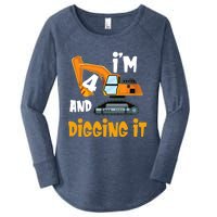  I'm 4 and digging it Excavator 4th Birthday Boy Gift I'm 4 Women's Perfect Tri Tunic Long Sleeve Shirt