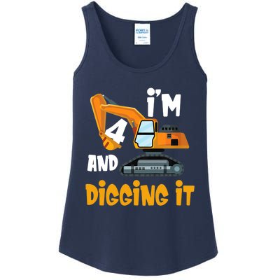  I'm 4 and digging it Excavator 4th Birthday Boy Gift I'm 4 Ladies Essential Tank