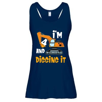  I'm 4 and digging it Excavator 4th Birthday Boy Gift I'm 4 Ladies Essential Flowy Tank