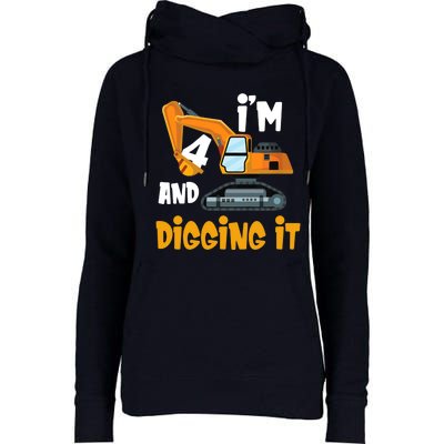  I'm 4 and digging it Excavator 4th Birthday Boy Gift I'm 4 Womens Funnel Neck Pullover Hood