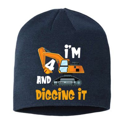  I'm 4 and digging it Excavator 4th Birthday Boy Gift I'm 4 Sustainable Beanie