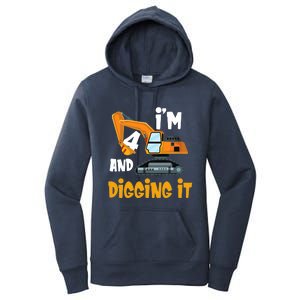  I'm 4 and digging it Excavator 4th Birthday Boy Gift I'm 4 Women's Pullover Hoodie