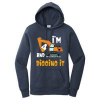  I'm 4 and digging it Excavator 4th Birthday Boy Gift I'm 4 Women's Pullover Hoodie