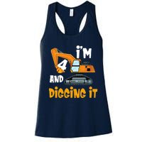  I'm 4 and digging it Excavator 4th Birthday Boy Gift I'm 4 Women's Racerback Tank