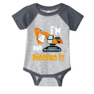  I'm 4 and digging it Excavator 4th Birthday Boy Gift I'm 4 Infant Baby Jersey Bodysuit