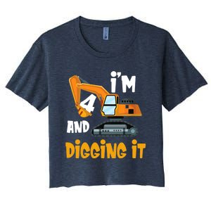  I'm 4 and digging it Excavator 4th Birthday Boy Gift I'm 4 Women's Crop Top Tee