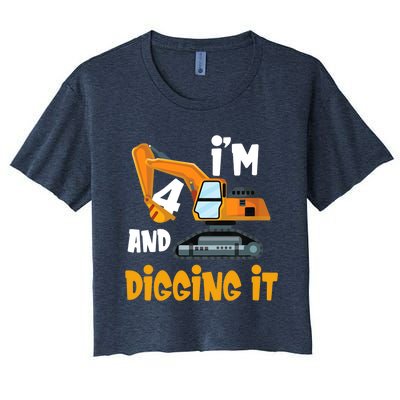  I'm 4 and digging it Excavator 4th Birthday Boy Gift I'm 4 Women's Crop Top Tee