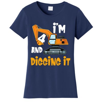  I'm 4 and digging it Excavator 4th Birthday Boy Gift I'm 4 Women's T-Shirt