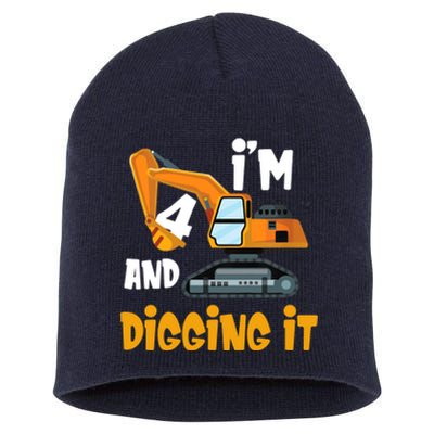  I'm 4 and digging it Excavator 4th Birthday Boy Gift I'm 4 Short Acrylic Beanie