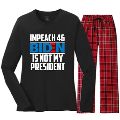 Impeach 46 Biden Is Not My President Anti Joe Biden Women's Long Sleeve Flannel Pajama Set 