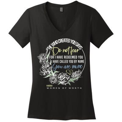 Isaiah 43:1 Bible Verse Do Not Fear Women's V-Neck T-Shirt
