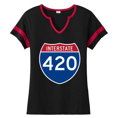 Interstate 420 Highway Marijuana Hashish Women Funny Ladies Halftime Notch Neck Tee