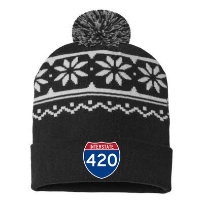 Interstate 420 Highway Marijuana Hashish Women Funny USA-Made Snowflake Beanie