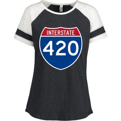 Interstate 420 Highway Marijuana Hashish Women Funny Enza Ladies Jersey Colorblock Tee