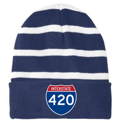 Interstate 420 Highway Marijuana Hashish Women Funny Striped Beanie with Solid Band