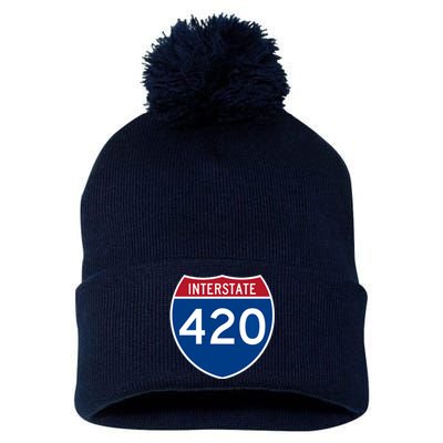 Interstate 420 Highway Marijuana Hashish Women Funny Pom Pom 12in Knit Beanie