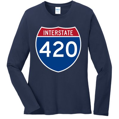 Interstate 420 Highway Marijuana Hashish Women Funny Ladies Long Sleeve Shirt