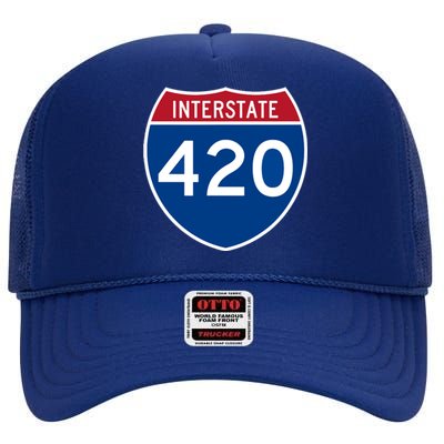 Interstate 420 Highway Marijuana Hashish Women Funny High Crown Mesh Back Trucker Hat