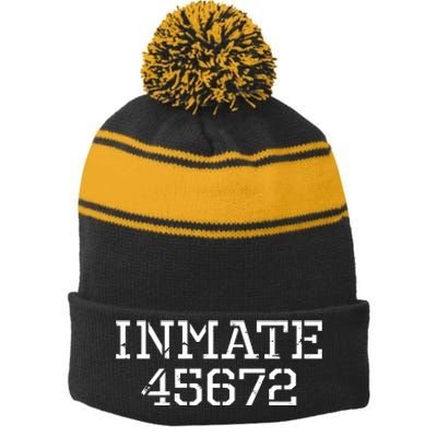 Inmate 45672 Jail Halloween Costume Stripe Pom Pom Beanie