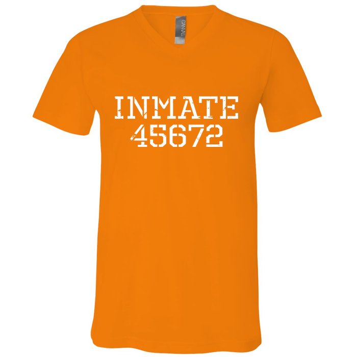 Inmate 45672 Jail Halloween Costume V-Neck T-Shirt