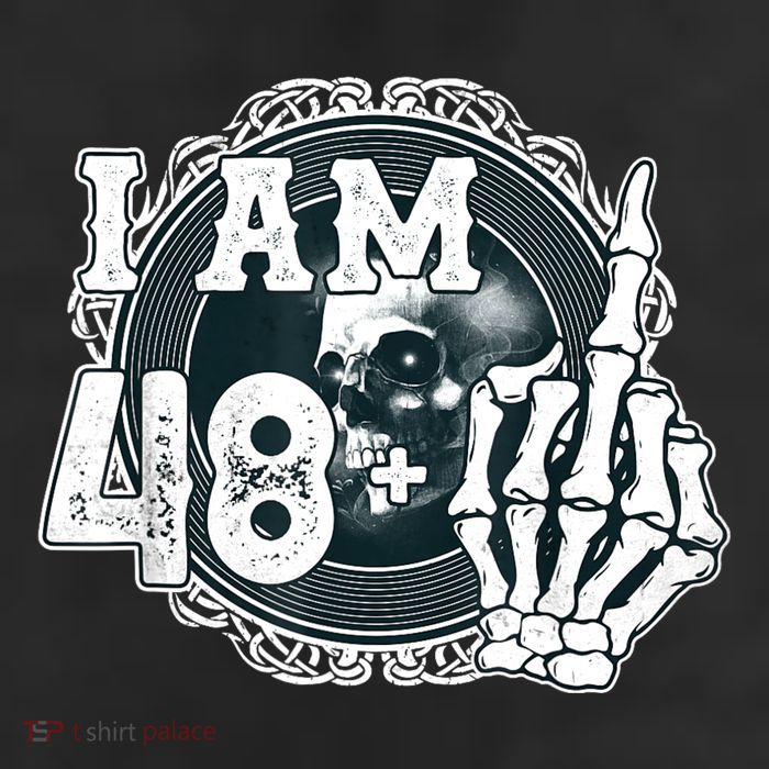IM 48 Plus 1 Middle Finger Skull Funny 49th Birthday 7 Panel Mesh Trucker Snapback Hat