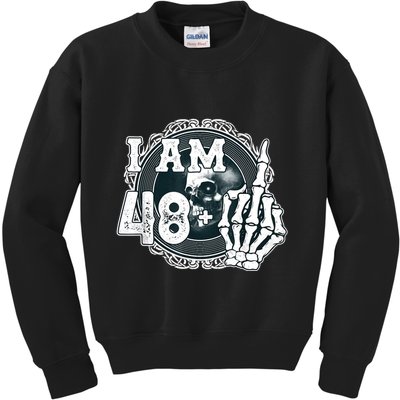 IM 48 Plus 1 Middle Finger Skull Funny 49th Birthday Kids Sweatshirt