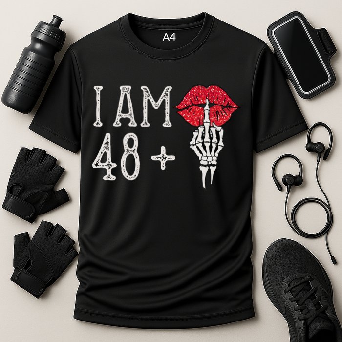 IM 48 Plus 1 Middle Finger Skull Funny 49th Birthday Cooling Performance Crew T-Shirt
