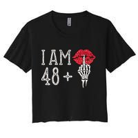 IM 48 Plus 1 Middle Finger Skull Funny 49th Birthday Women's Crop Top Tee