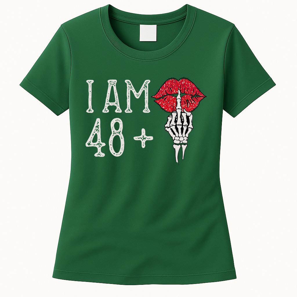 IM 48 Plus 1 Middle Finger Skull Funny 49th Birthday Womens T-Shirt