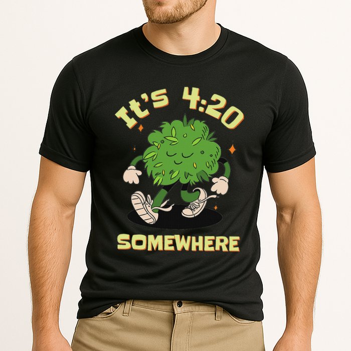 Its 420 Somewhere Funny Weed 420 Marijuana Stoner Cooling Performance Crew T-Shirt
