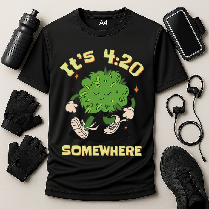 Its 420 Somewhere Funny Weed 420 Marijuana Stoner Cooling Performance Crew T-Shirt