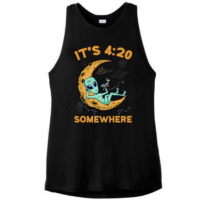 ItS 4:20 Somewhere Weed Moon Alien Marijuana Ladies PosiCharge Tri-Blend Wicking Tank