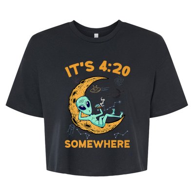 ItS 4:20 Somewhere Weed Moon Alien Marijuana Bella+Canvas Jersey Crop Tee