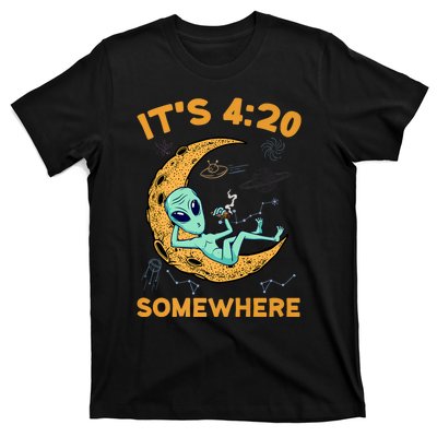 ItS 4:20 Somewhere Weed Moon Alien Marijuana T-Shirt