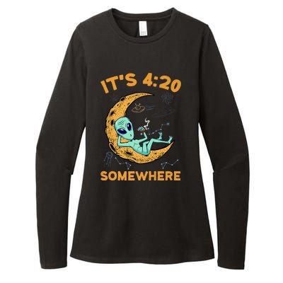 ItS 4:20 Somewhere Weed Moon Alien Marijuana Womens CVC Long Sleeve Shirt